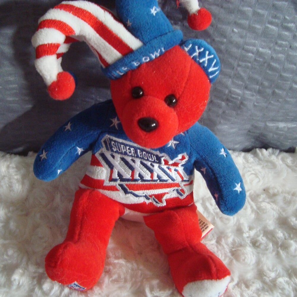 Super Bowl 36 Team Beans Bear NFL 2002 Patriots Rams Numbered w/ Tags